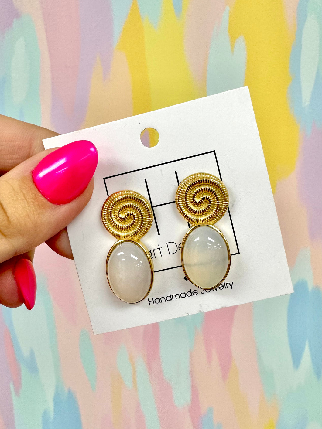 Milky stone gold hart designs earrings