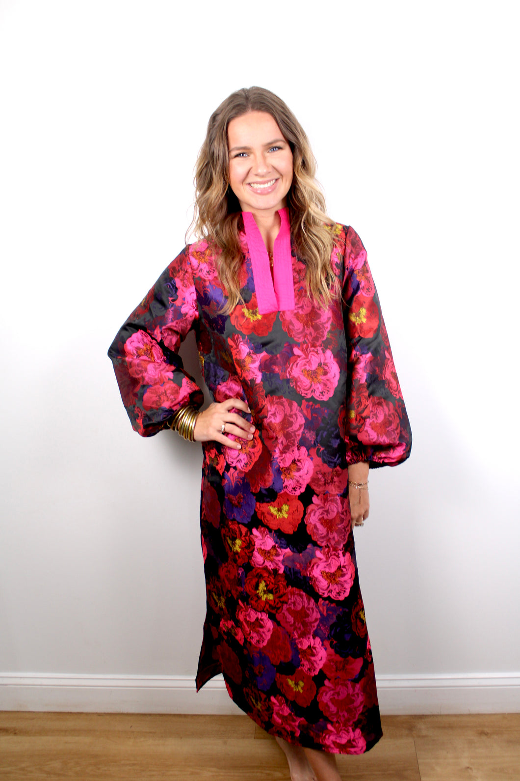 Pink foil midi dress