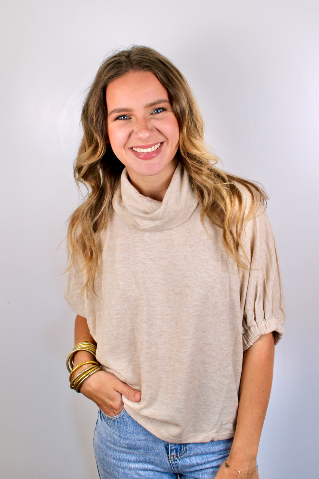 Beige scoop neck top