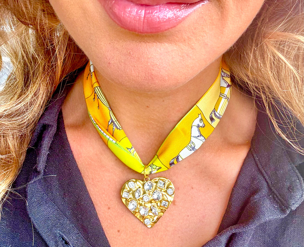 Stoned yellow heart scarf necklace- hart designs