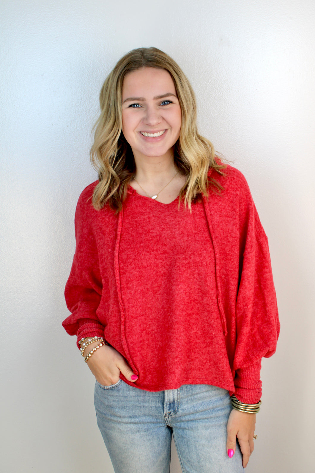 Red soft pullover top