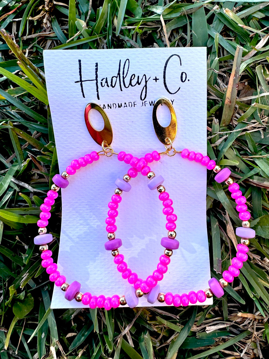 Pink purple beaded Hadley + co earrings