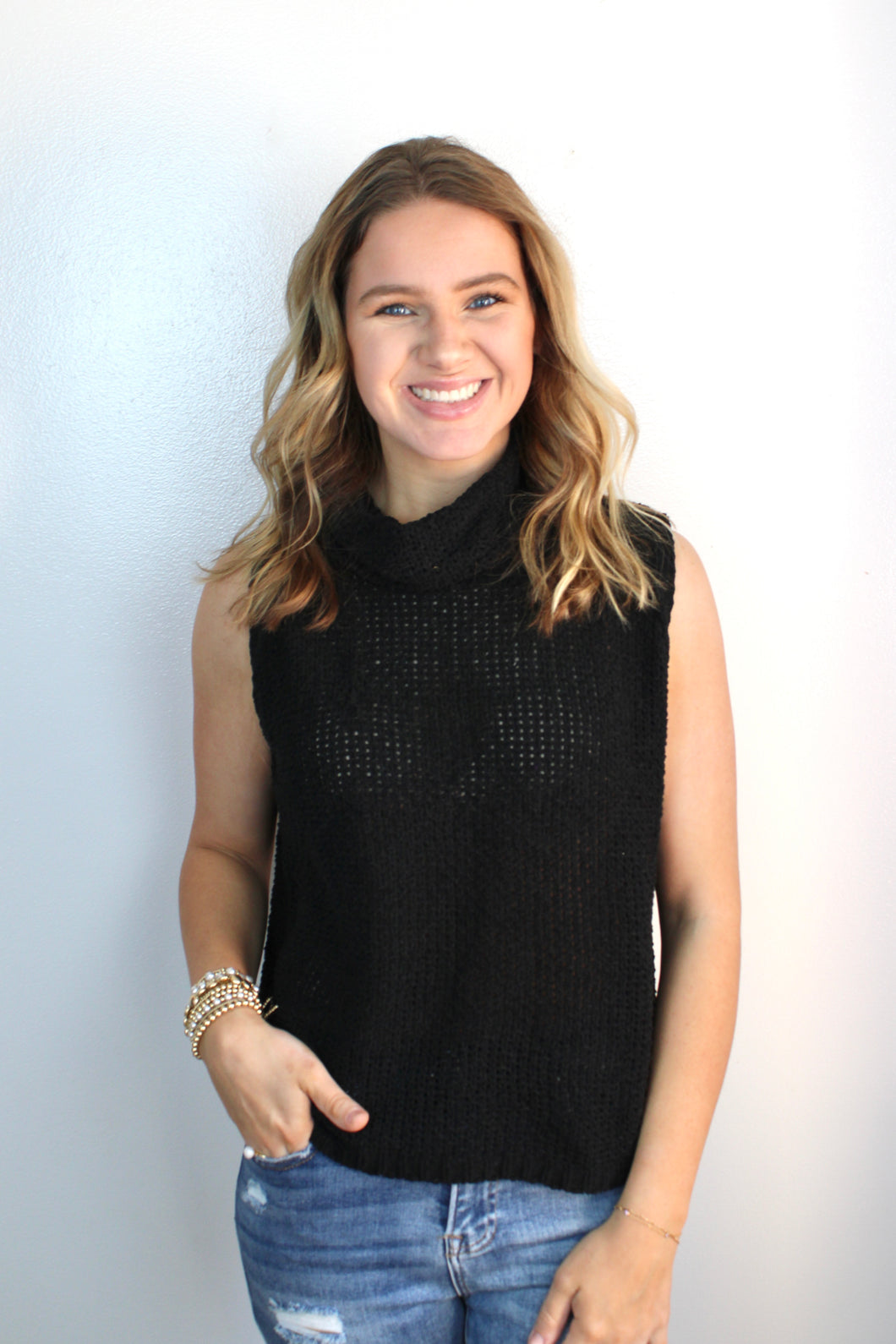Black cowl neck top