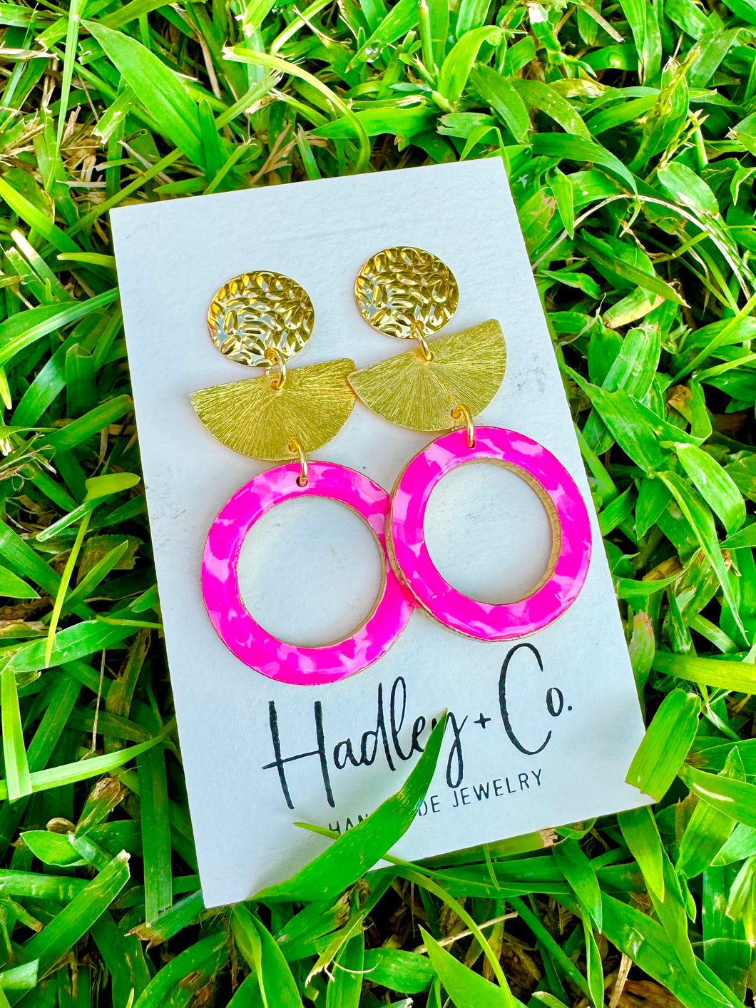 Gold pink round Hadley +co earrings
