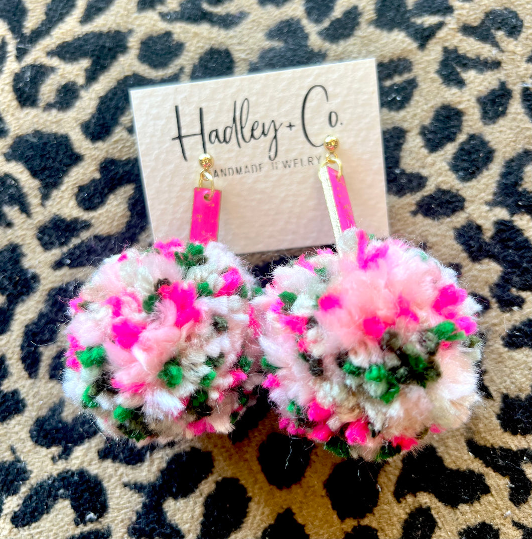 Pink green pom Hadley + co earrings