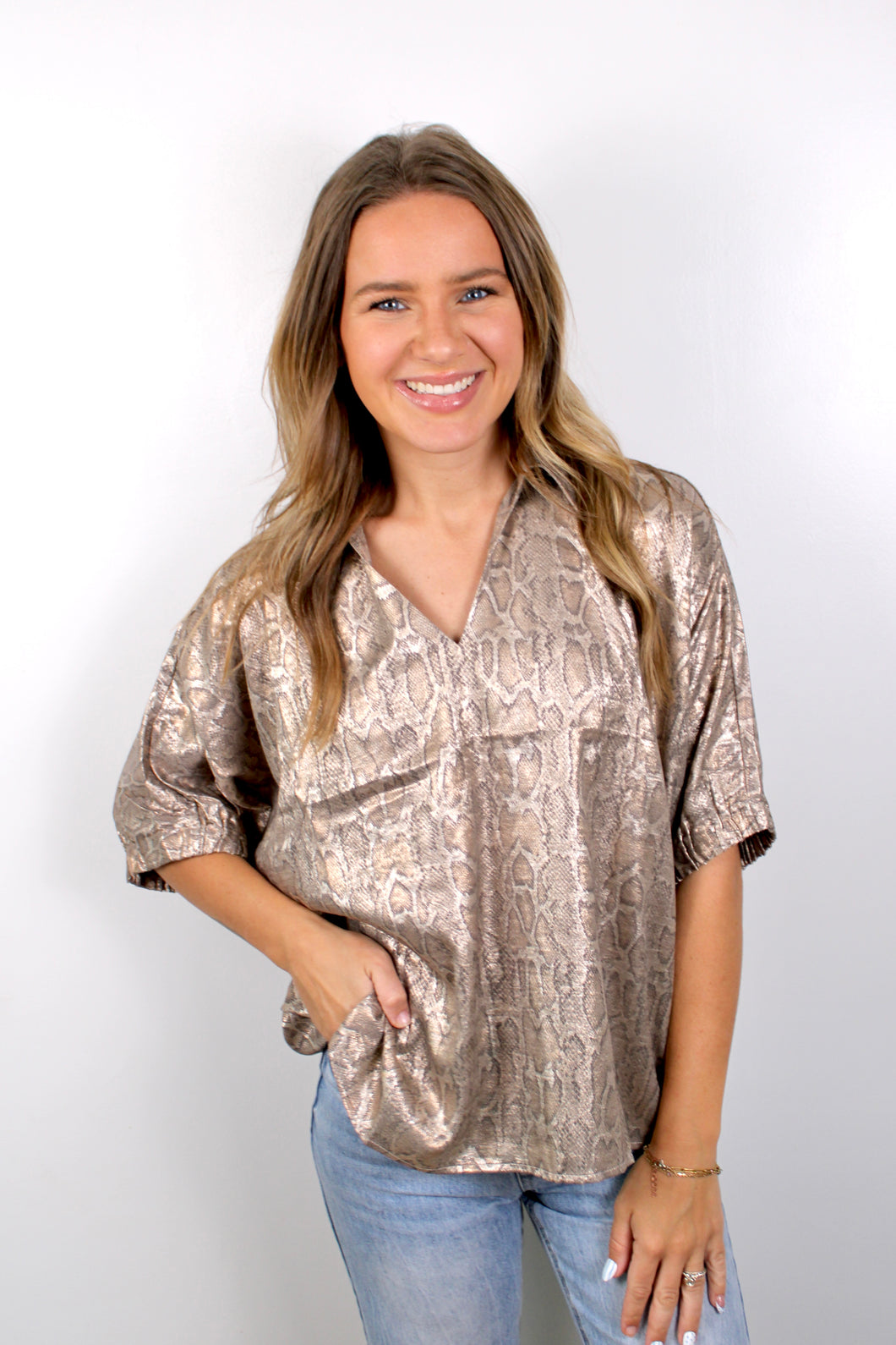 Metallic snake print top