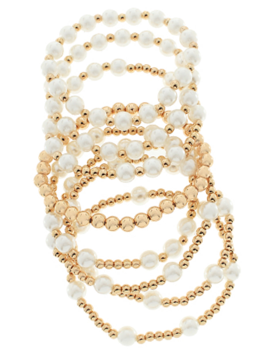 8 row pearl gold bracelet set