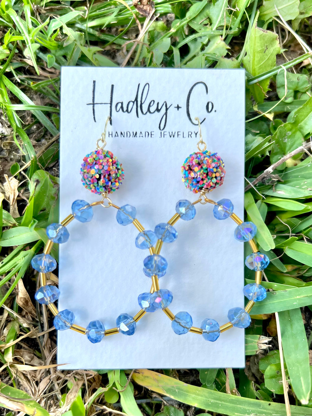 Clear Blue glitter bead Hadley + co earrings