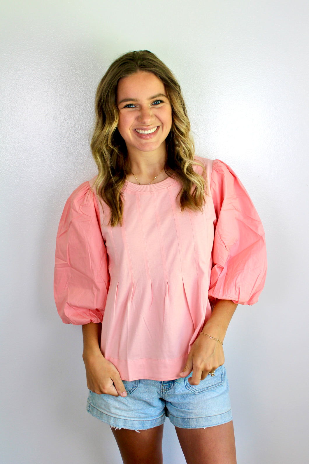 Blush pink puff sleeve top