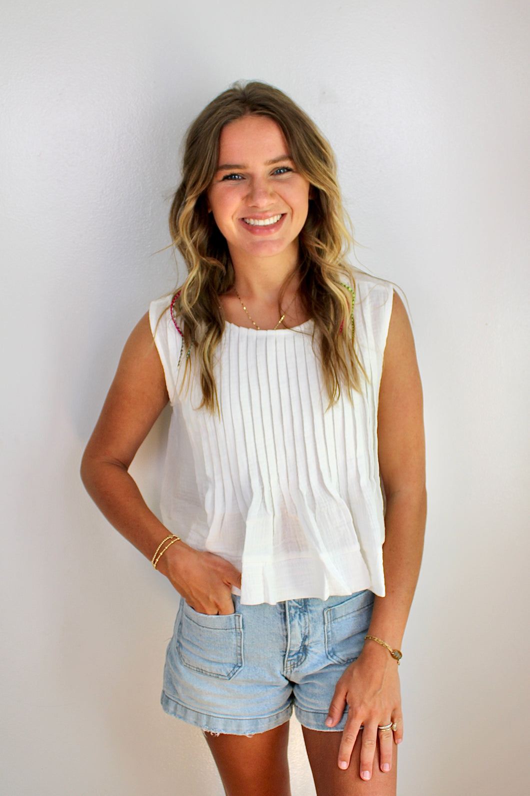 Ivory pleated top- last chance