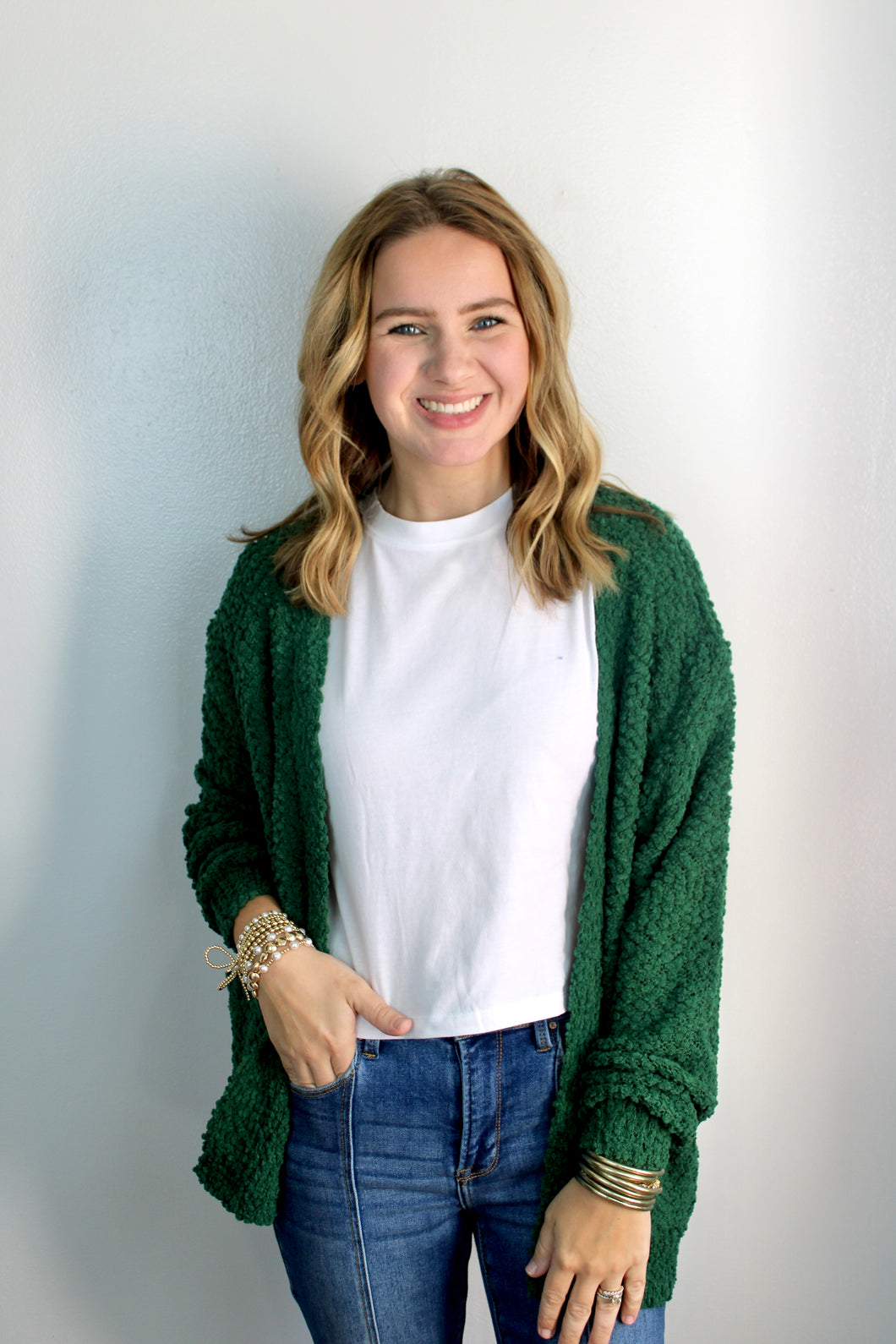 Green popcorn cardigan