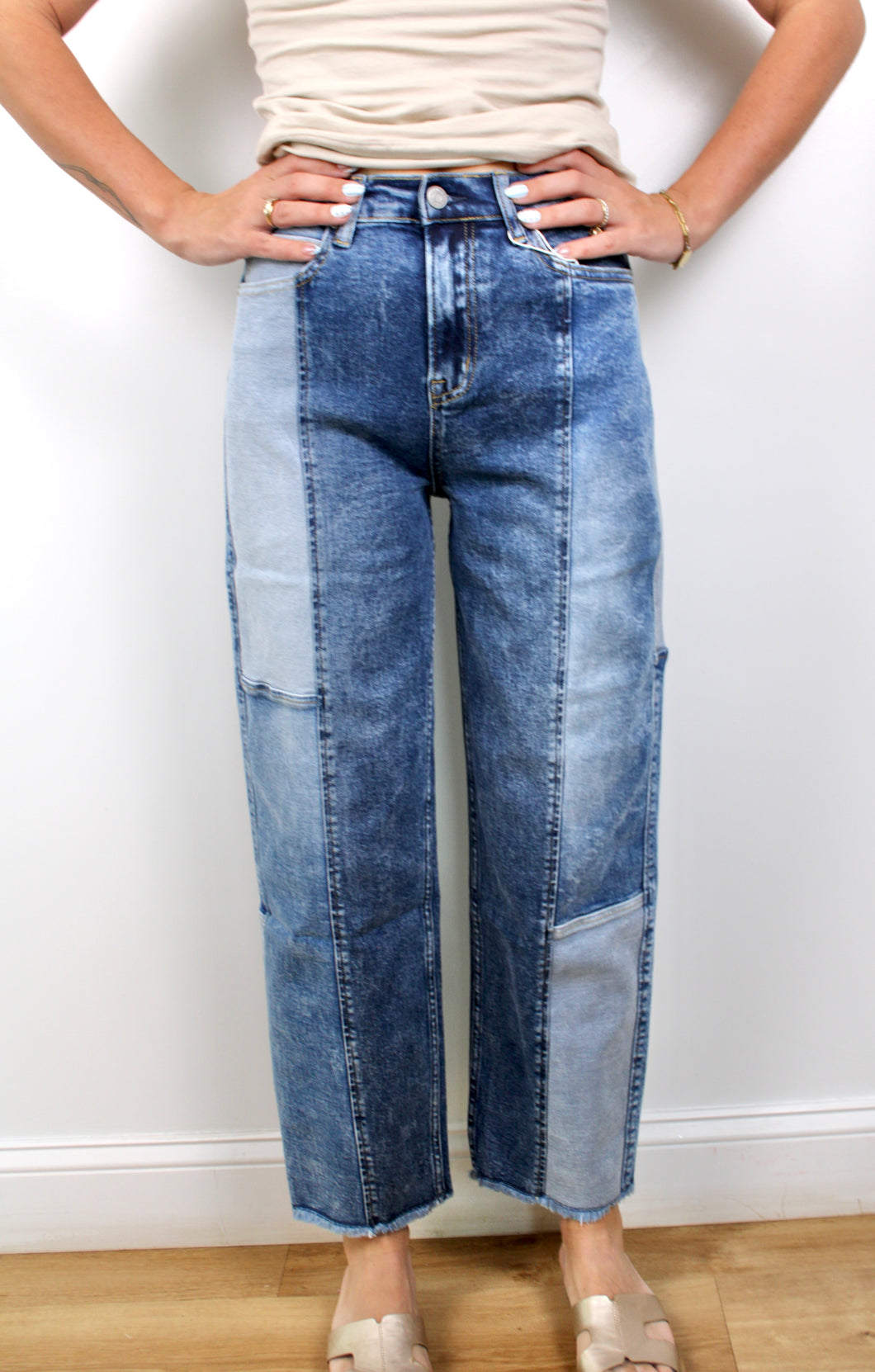 Patchwork denim pants
