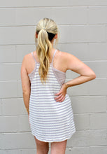 Load image into Gallery viewer, Taupe stripe romper dress
