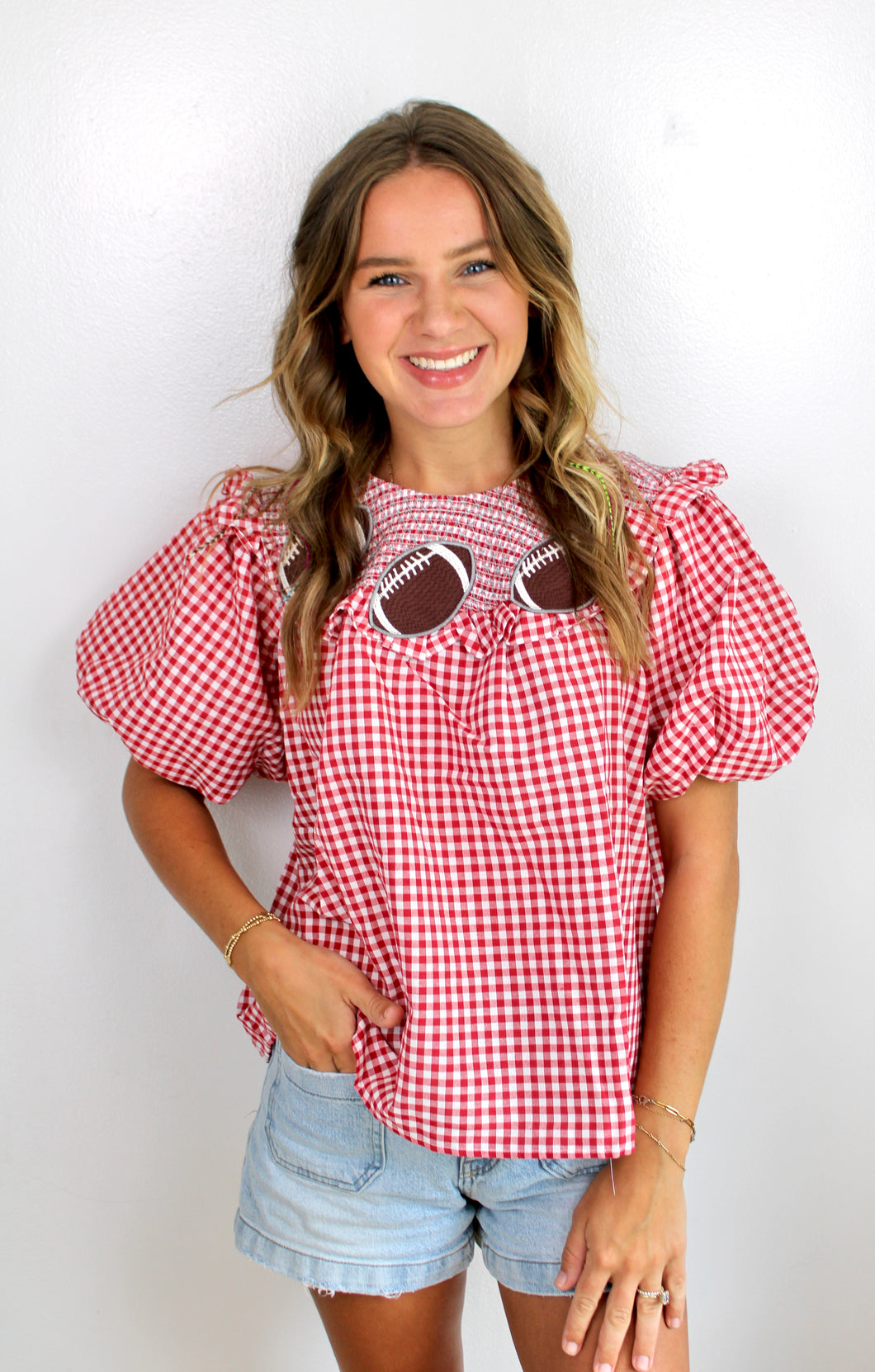 Red gingham football top
