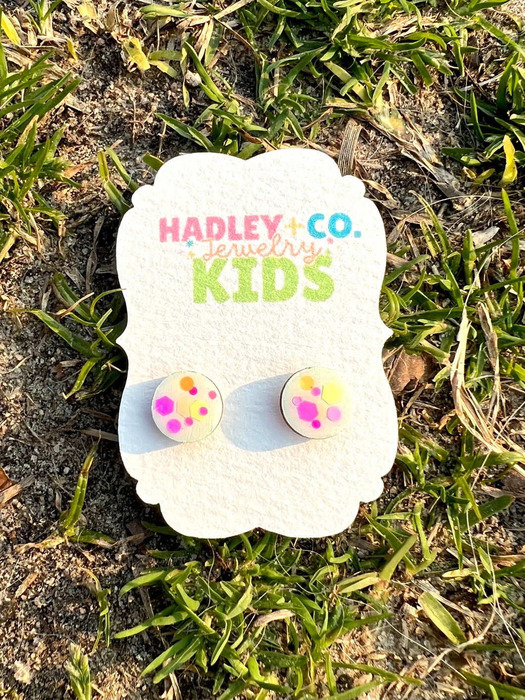 White pink yellow confetti Hadley + co earrings