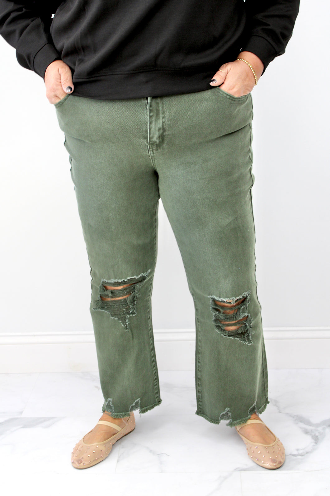 Olive distressed jeans