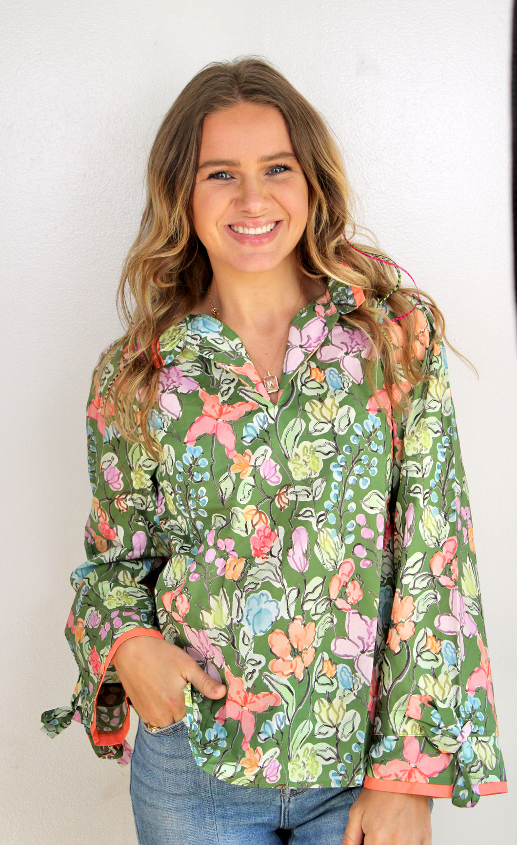 Sage Green floral multi top