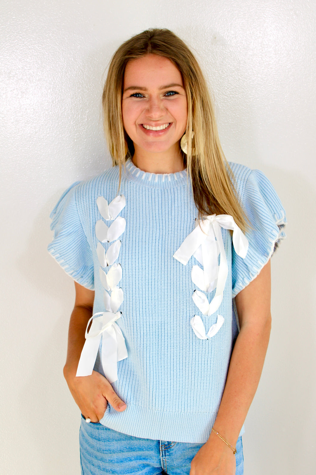Blue ribbon top