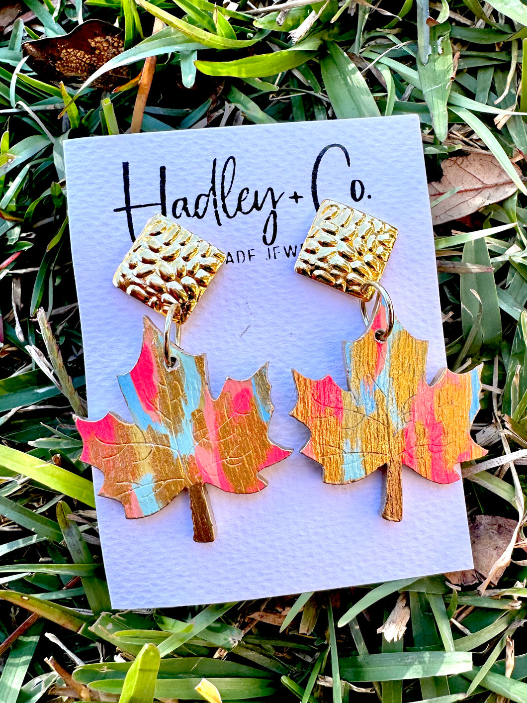 Coral mint leaf Hadley + co earrings