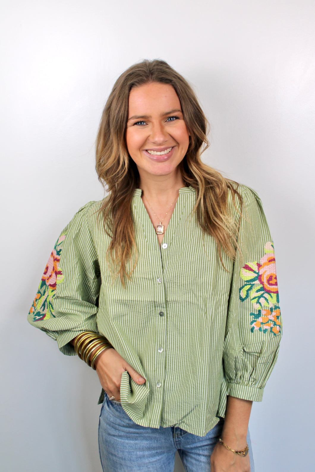 Green embroidered top