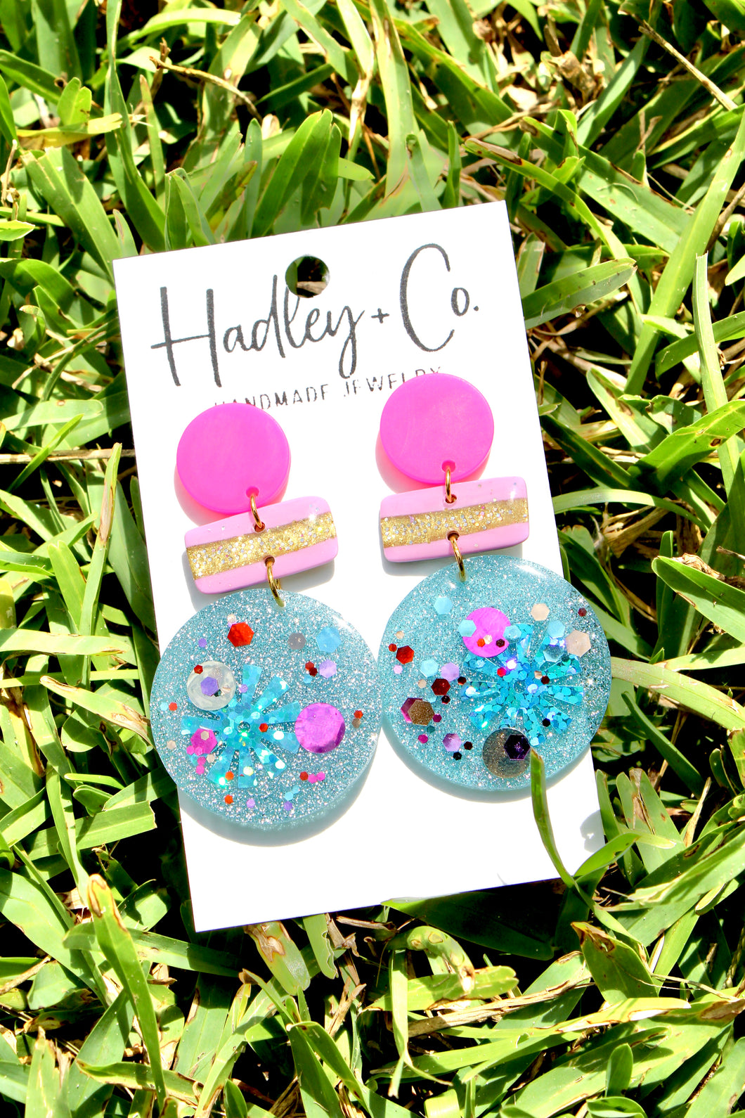Pink purple blue confetti Hadley + co earrings