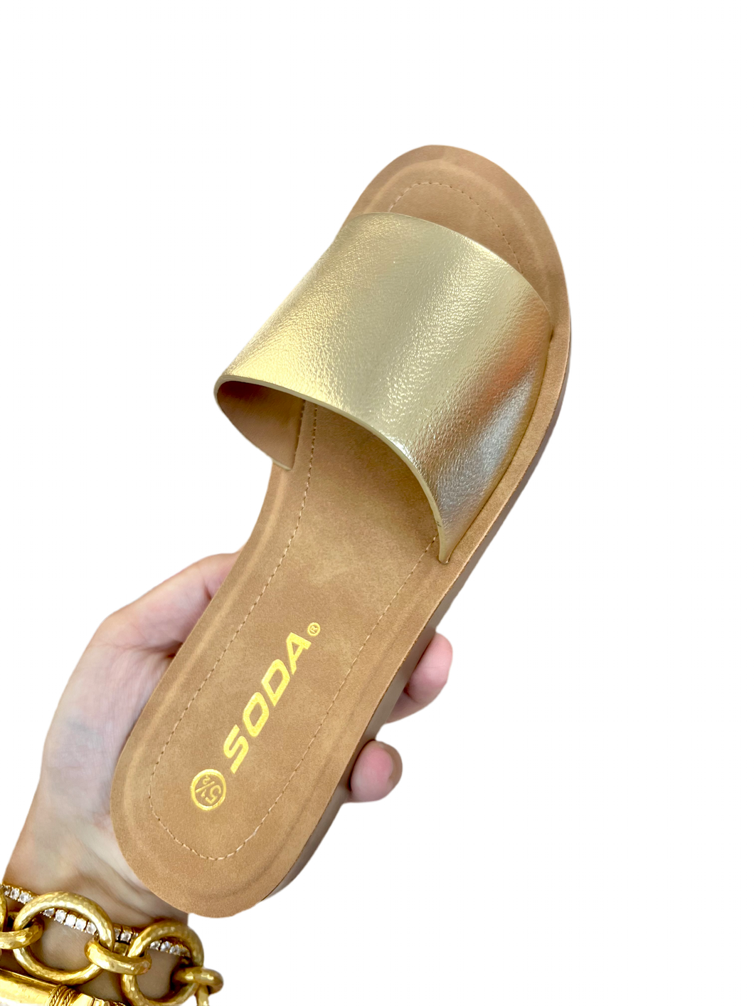 Gold soda sandals