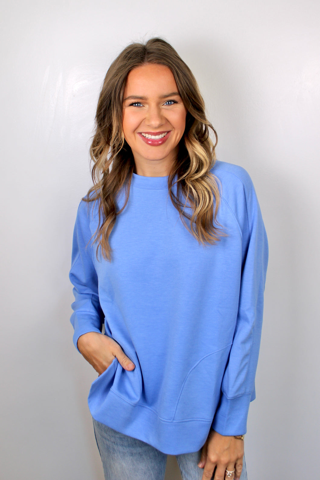 Cornflower blue scuba pullover