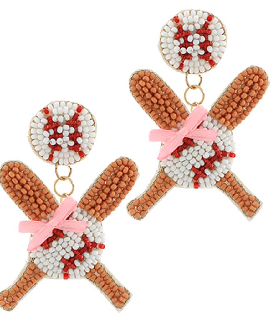 Baseball bow earrings