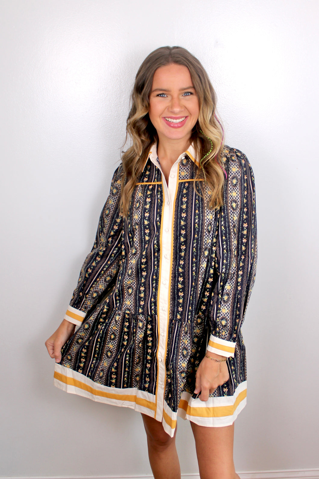 Navy floral long sleeve dress