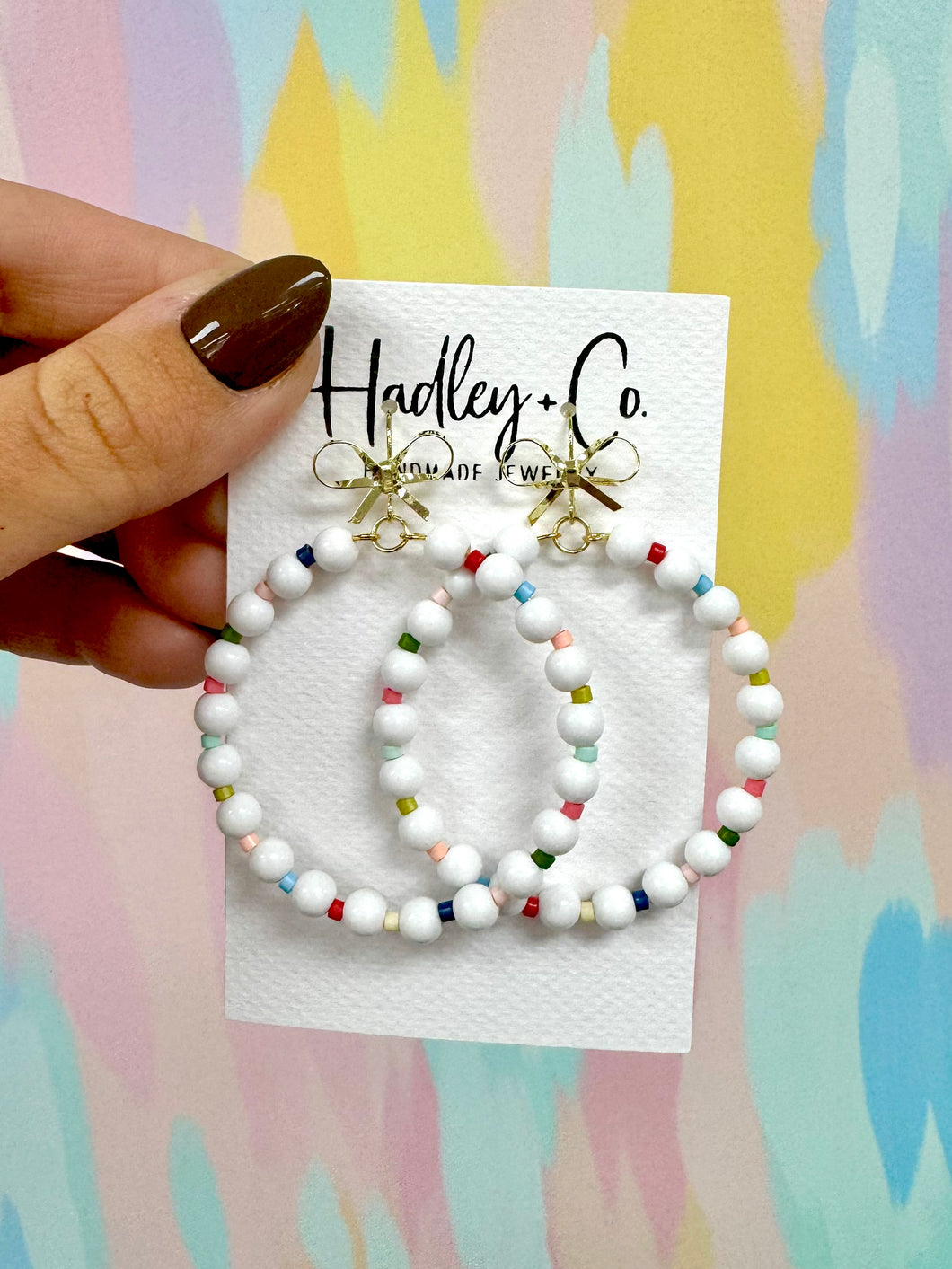 White multi gold bow Hadley +co earrings