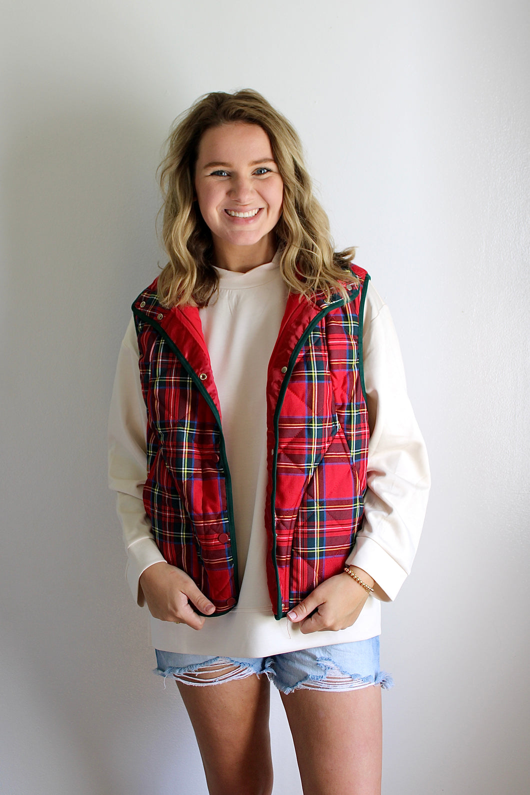 Red plaid vintage Christmas vest