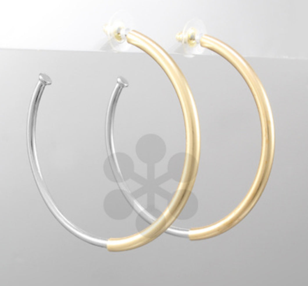 Silver gold tube hoop earrings