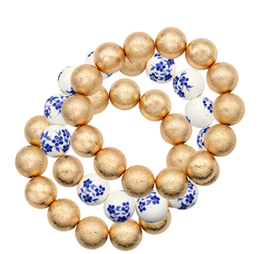 Blue gold floral bracelet set