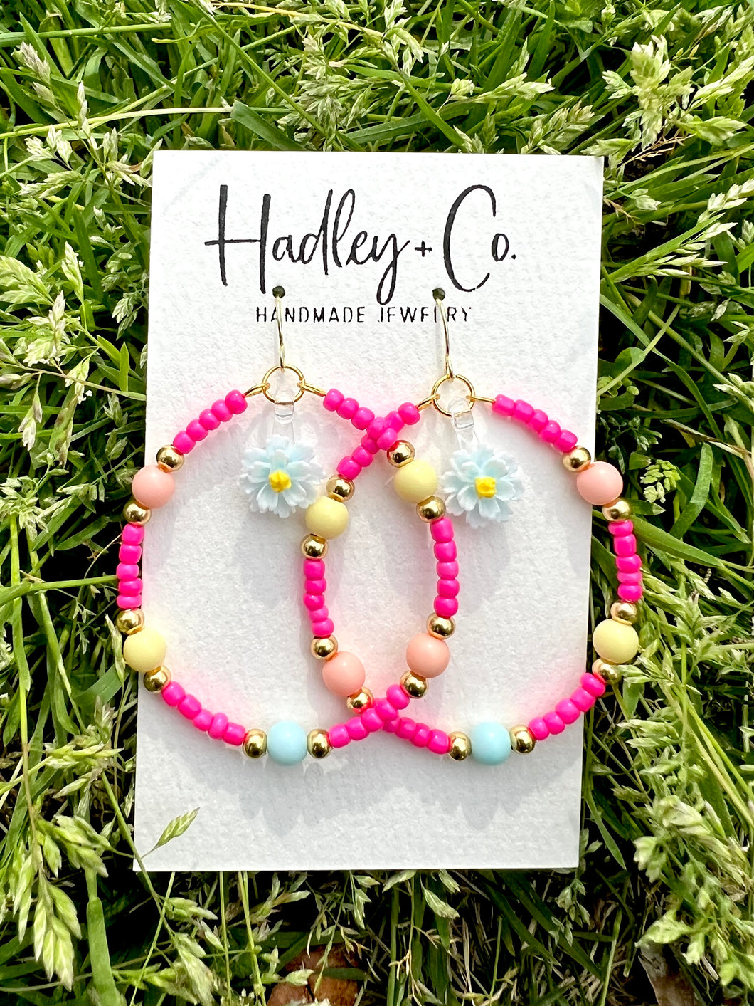 Pink beaded pastel flower Hadley + co earrings