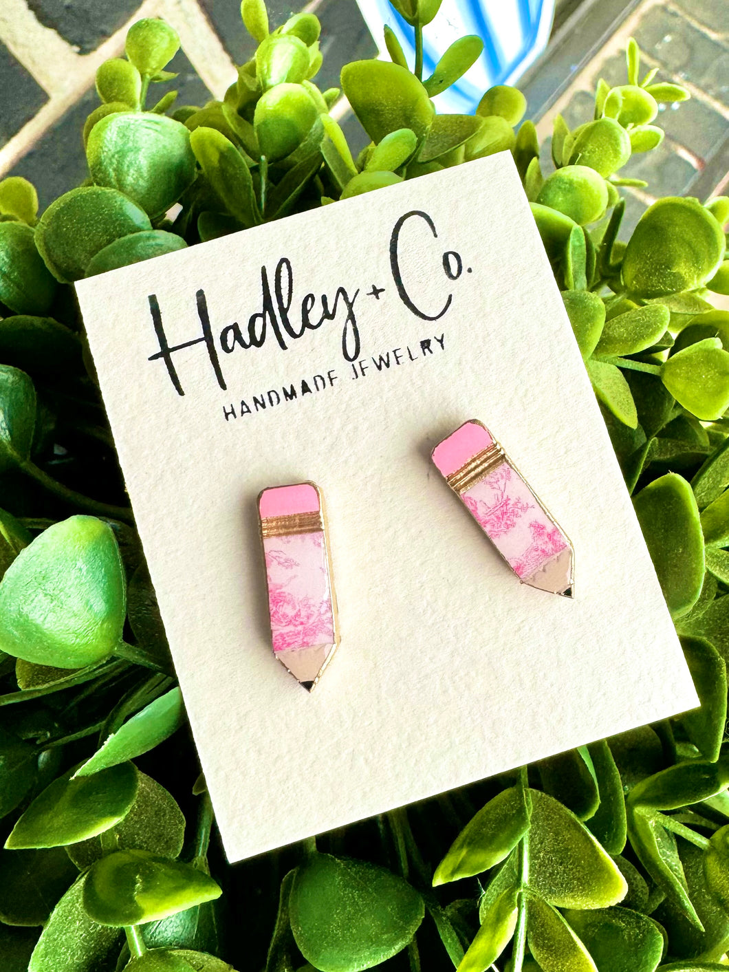 Pink floral pencil stud Hadley + co earrings