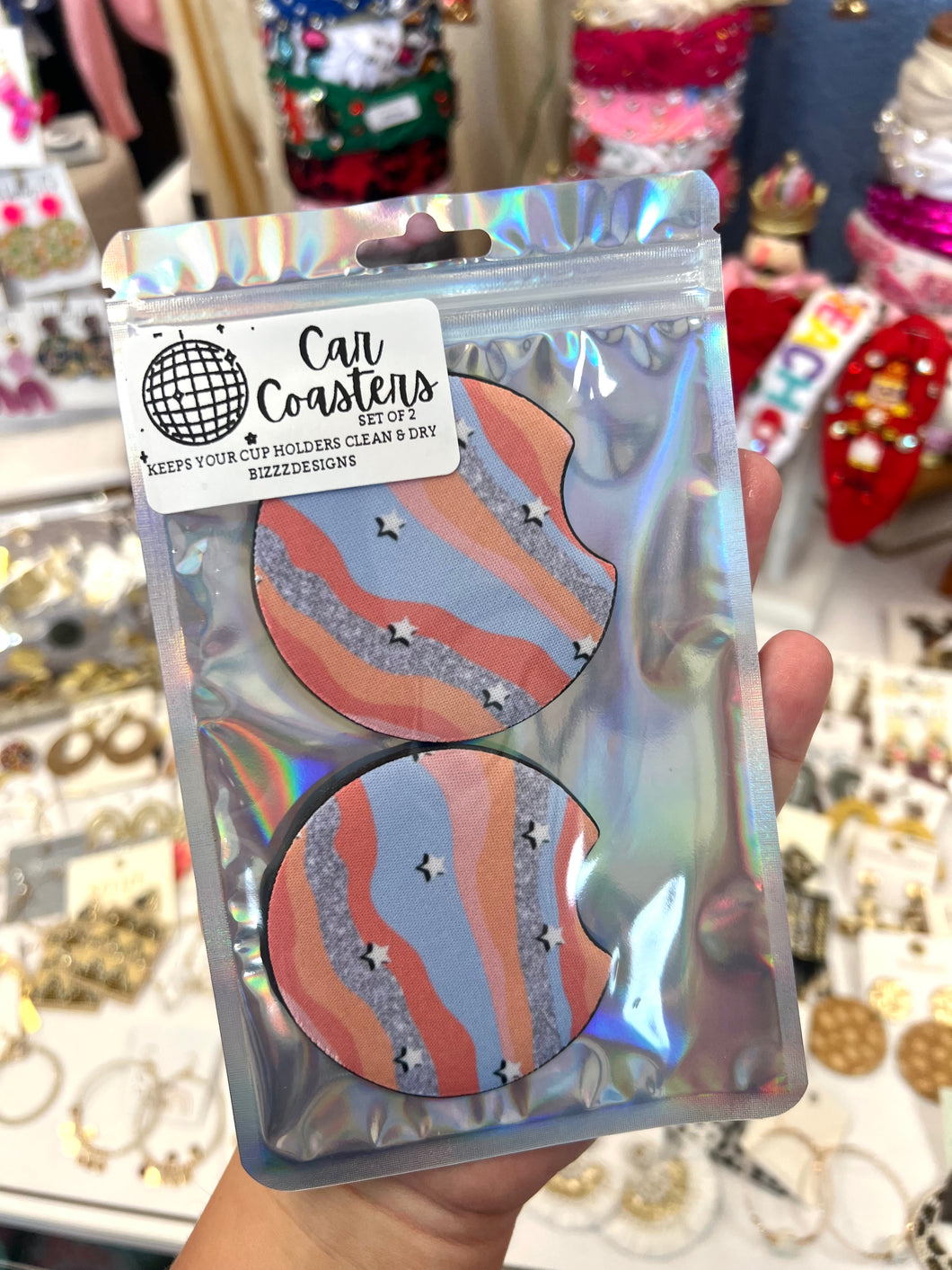 Peach blue star car coasters