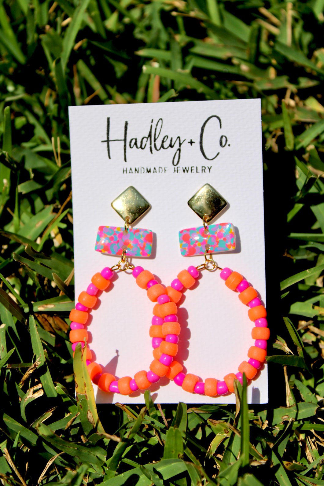 Pink orange beaded/clay Hadley + co earrings