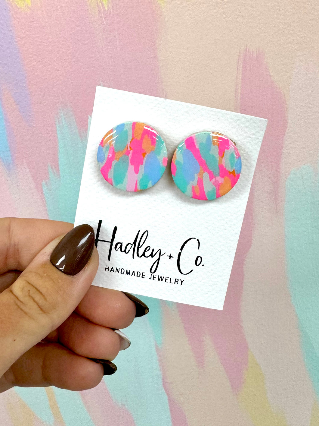 Pink teal abstract Hadley + co earrings