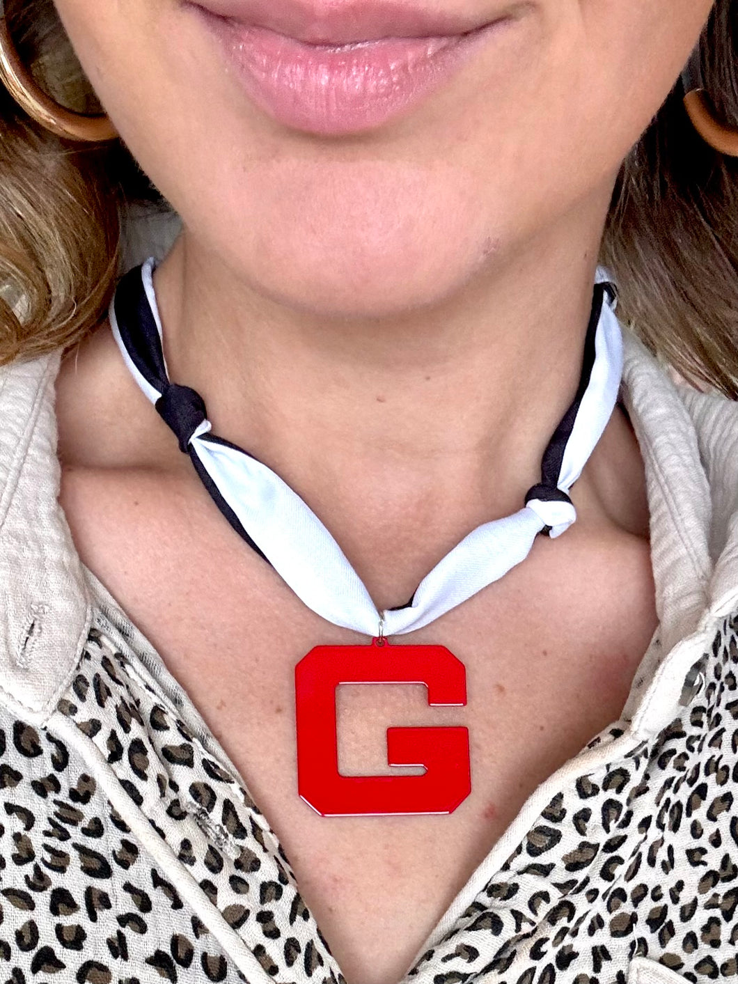 Red g scarf necklace- hart designs
