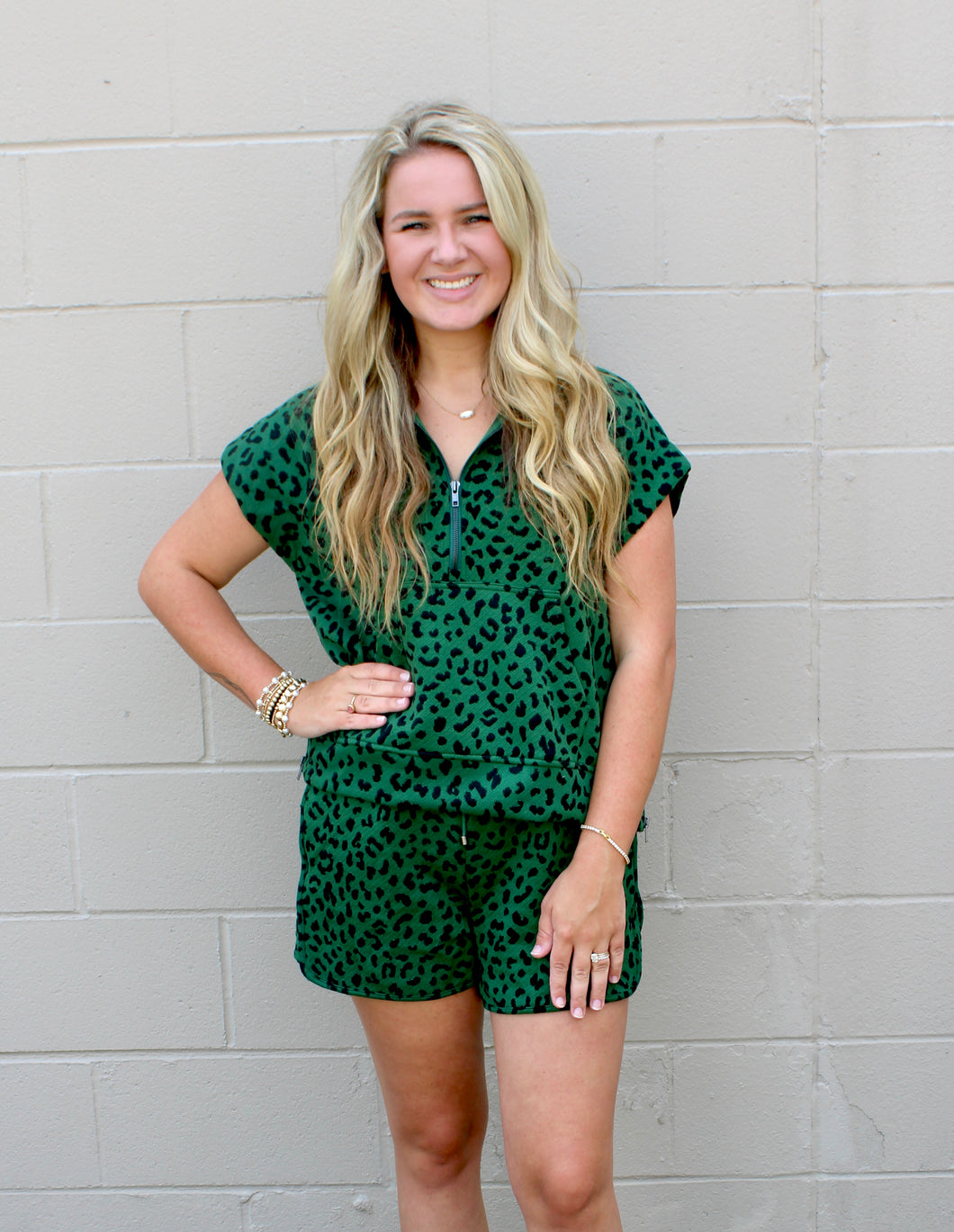 Green Leopard shorts set