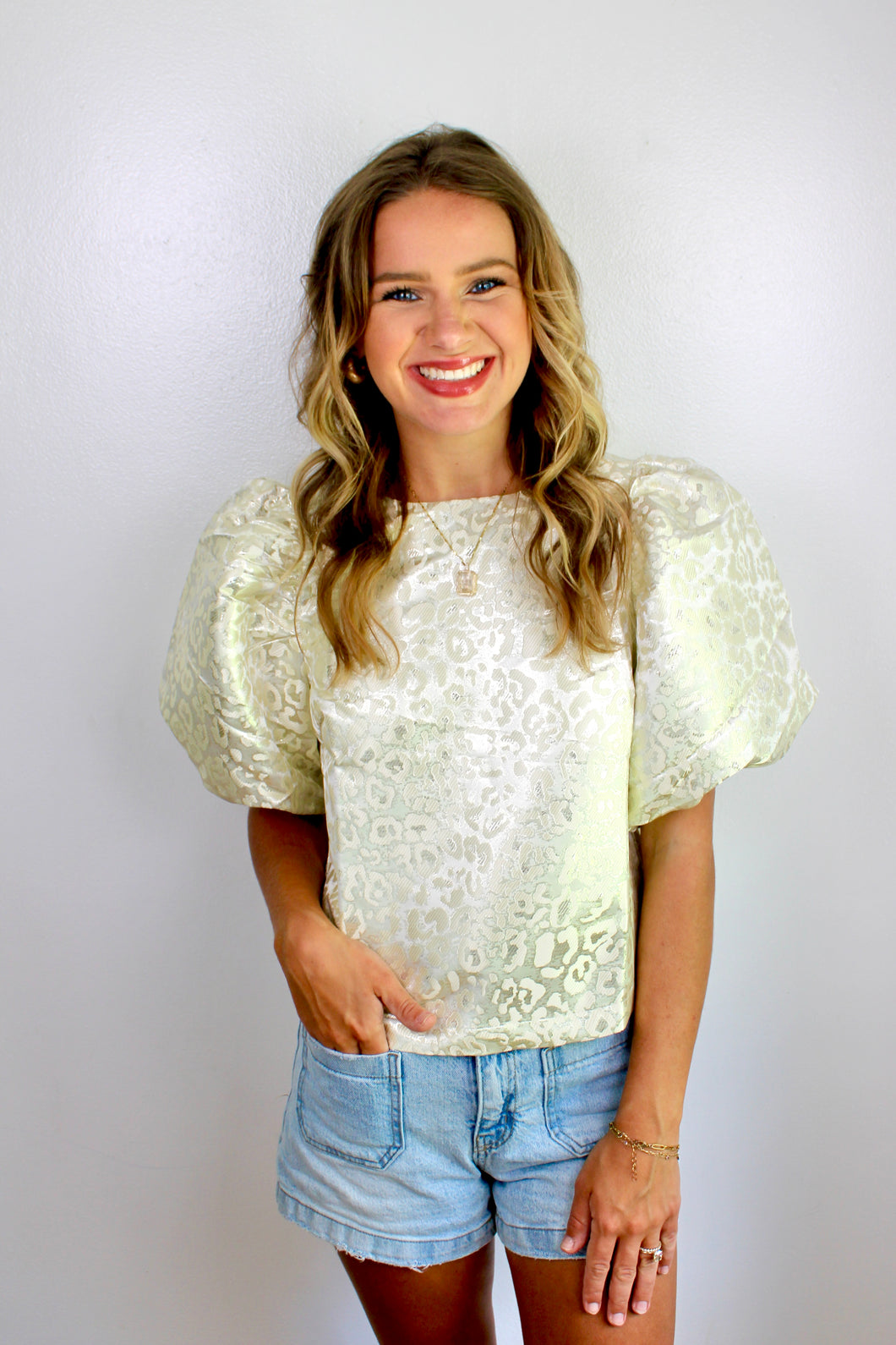 Cream gold leopard top
