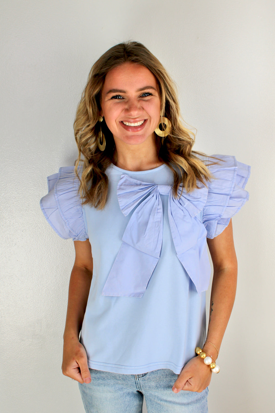 Blue bow top