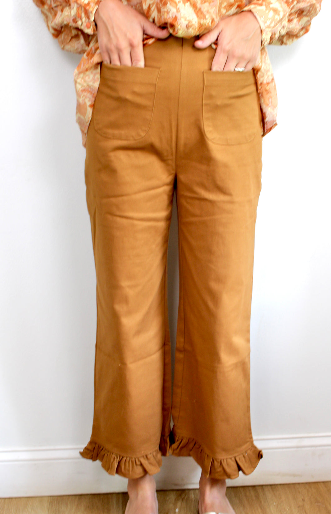 Mocha ruffle pants- last chance