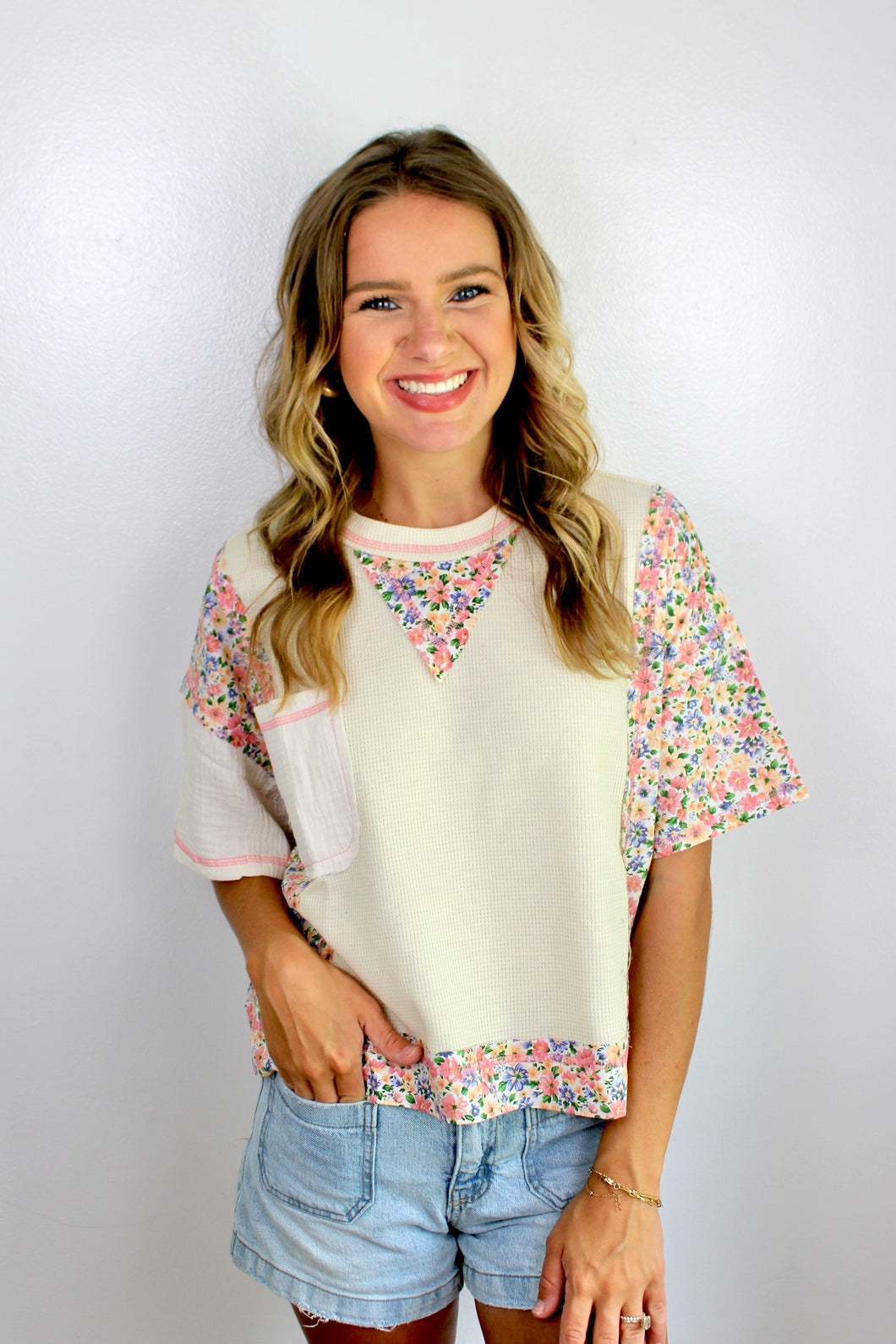 Cream floral multi top