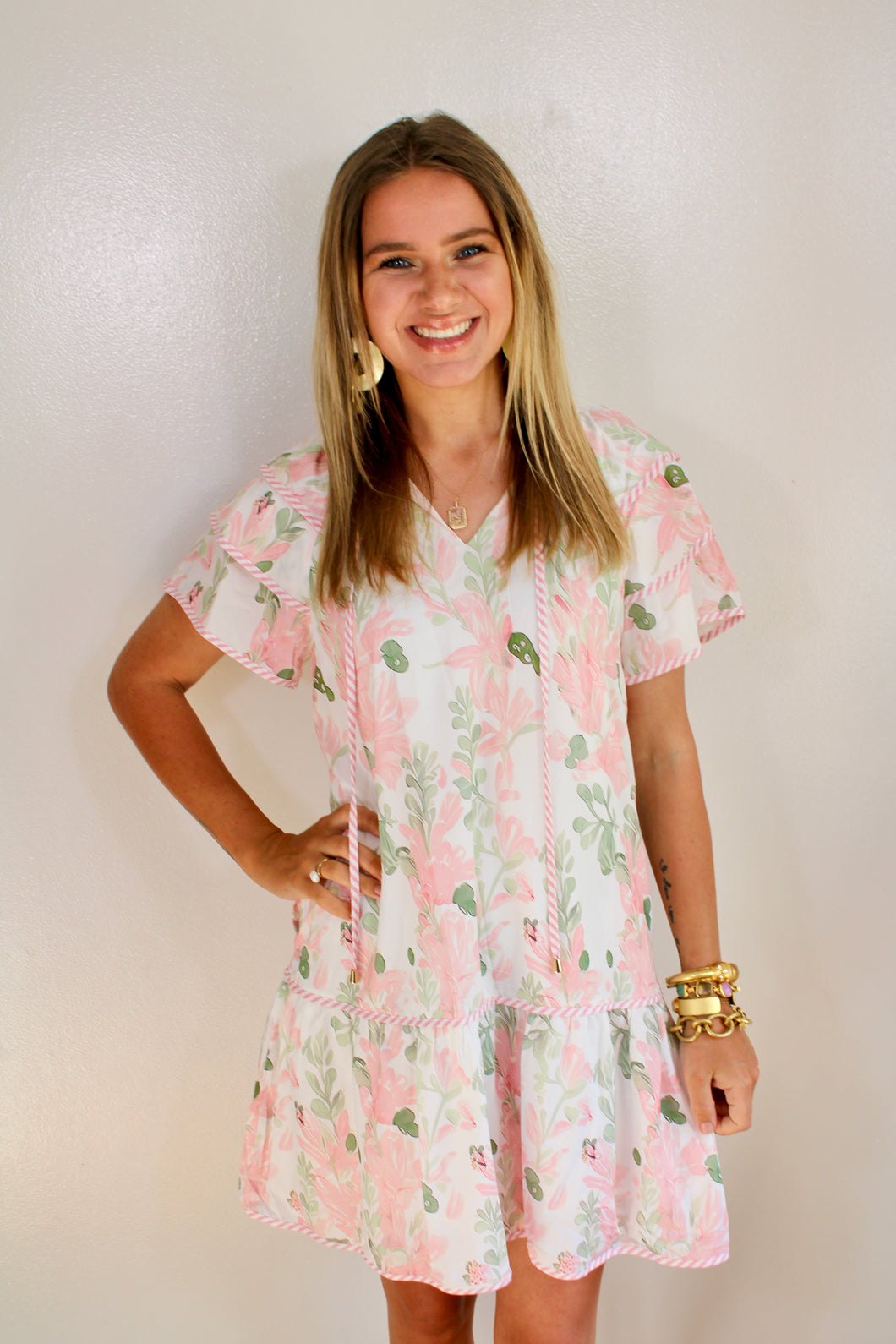 Pink green floral dress