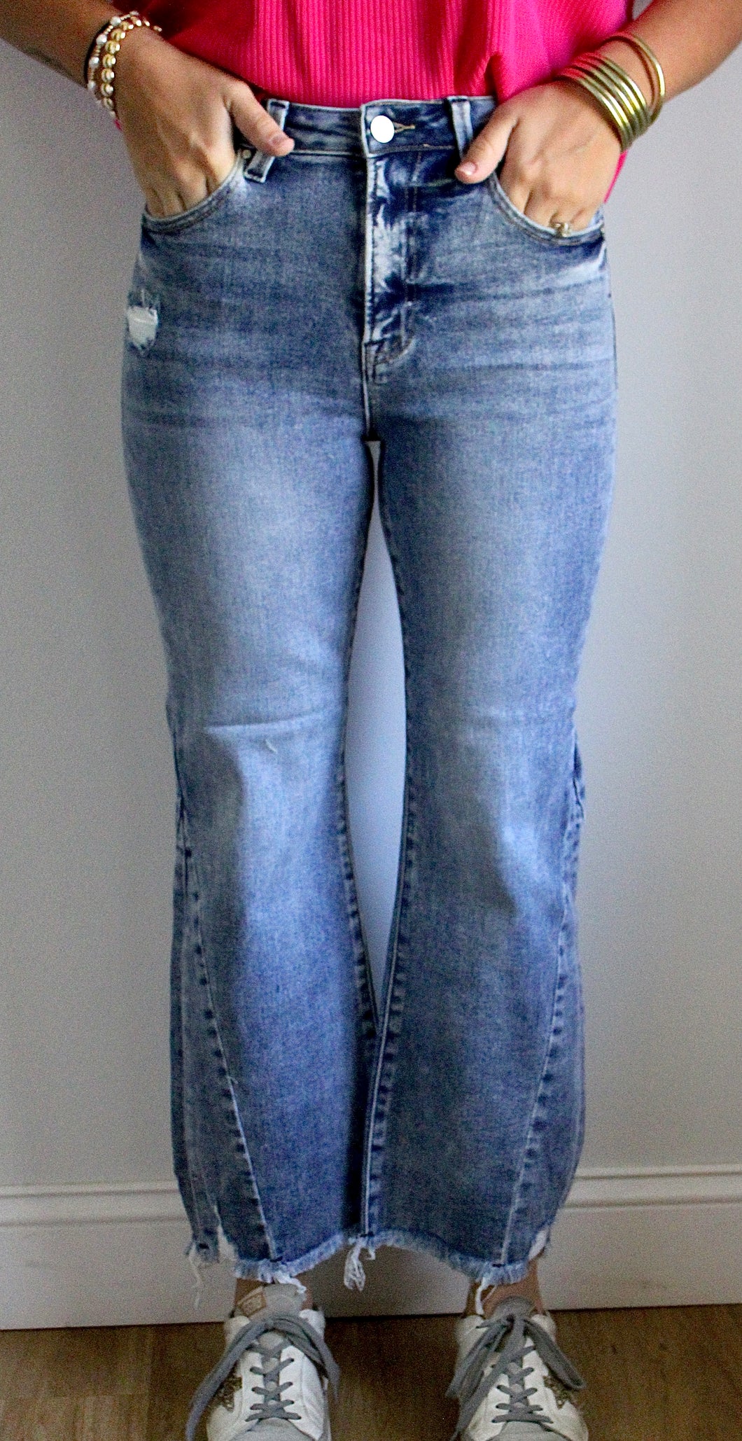 High rise side leg seam risen jeans