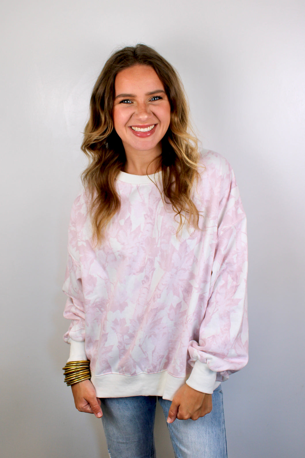 Pink camo pullover top