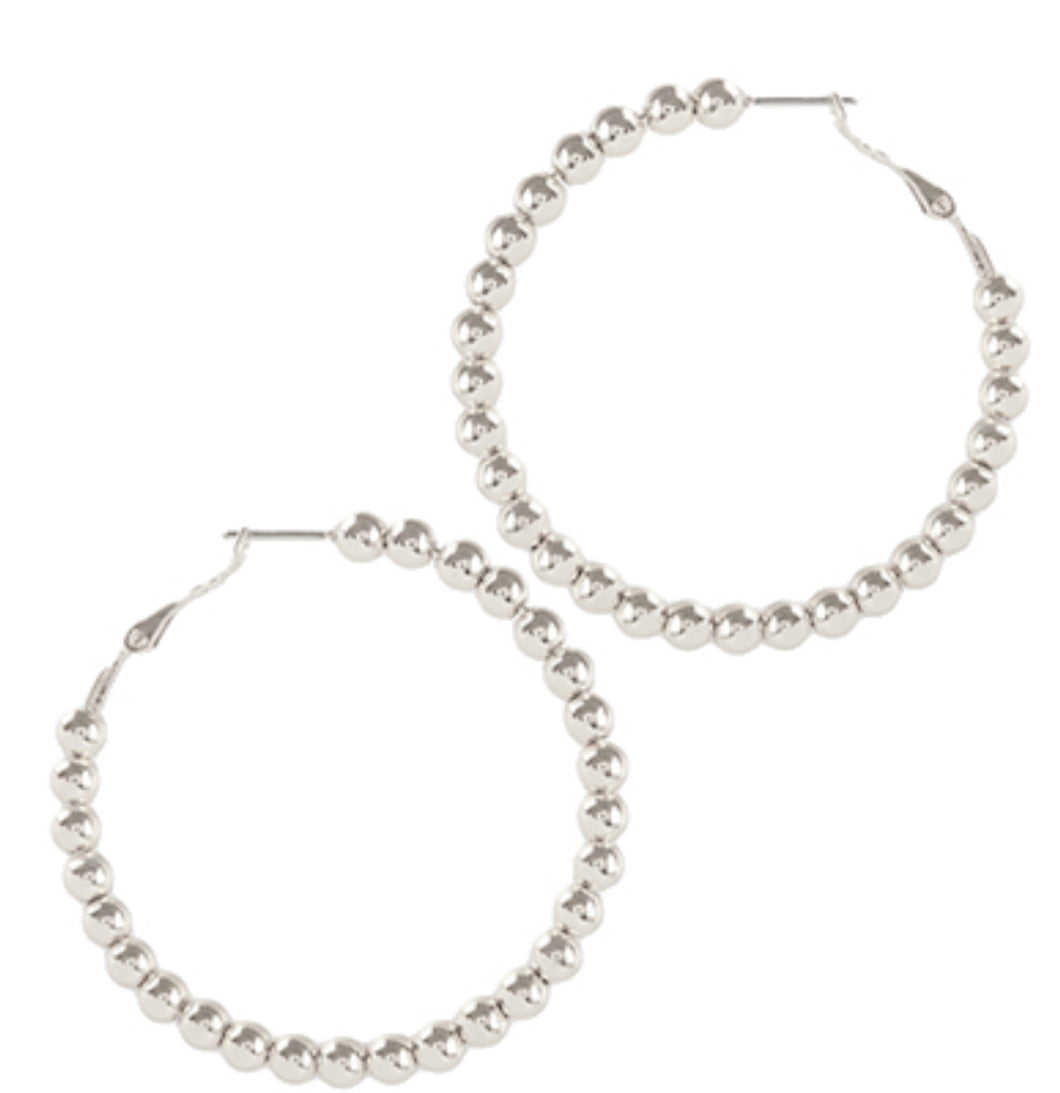 Silver beaded hoop earrings