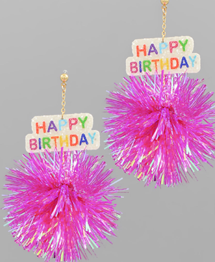 Pink happy birthday earrings