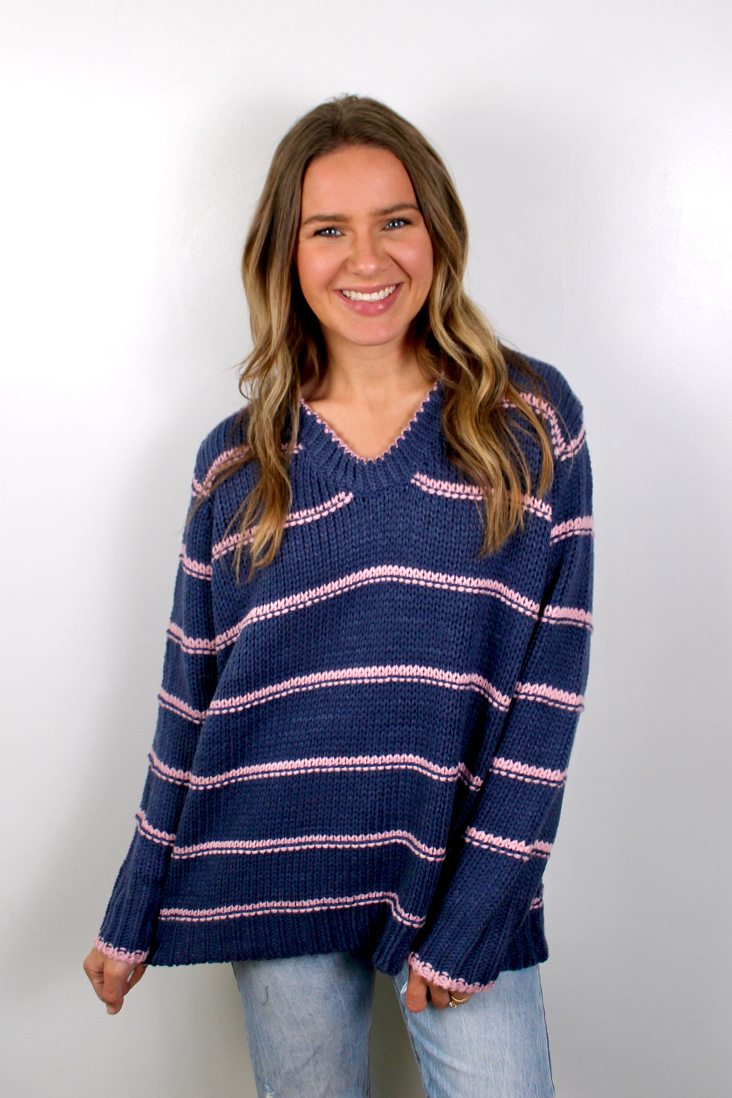 Navy pink stripe sweater